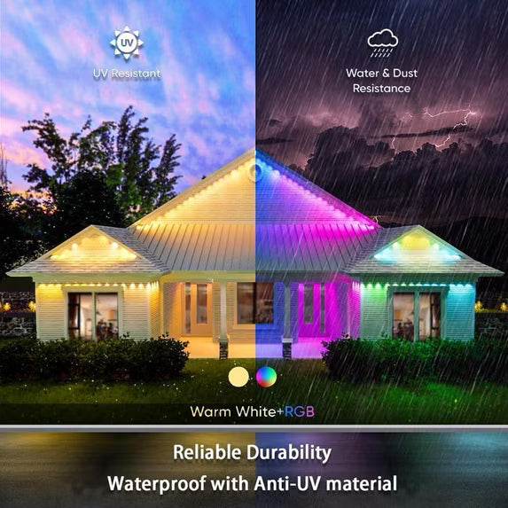 Permanent Outdoor Lights 54FT RGB Christmas Outdoor Lights, 36 LED Ground Lights, IP67 Waterproof Eaves Lights with Remote & App,Color Changing Decorations Lights for Roof Garden Yard