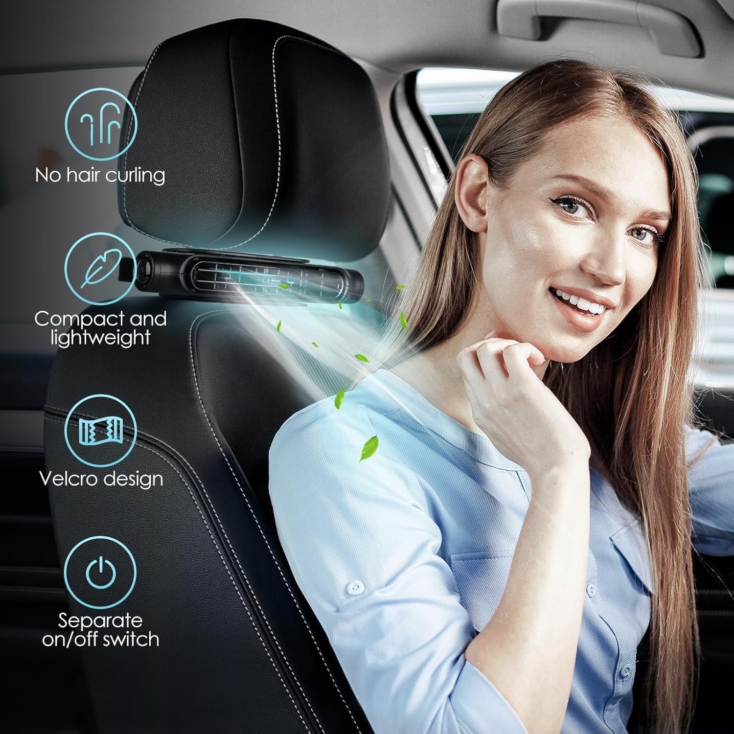 Wiher Car Seat Cooling Fan Rechargeable Car Headrest Fan for Front Rear Seat Fan for Car Backseat 3 Speeds Portable Car Cooling Fan for SUV RV Vehicles(Black)