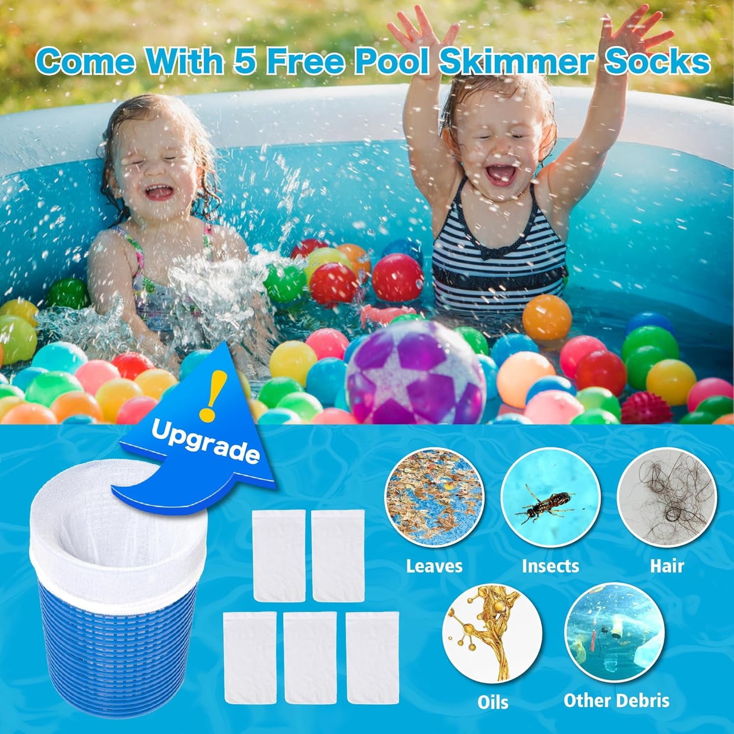 AmzDoer Pool Skimmer for Above Ground Pool Wall Mount Surface Skimmer with Removable Skimmer Basket Adjustable Height Bracket Floating Pool Skimmer Auto Skimming Debris & Pool Surface Leaves