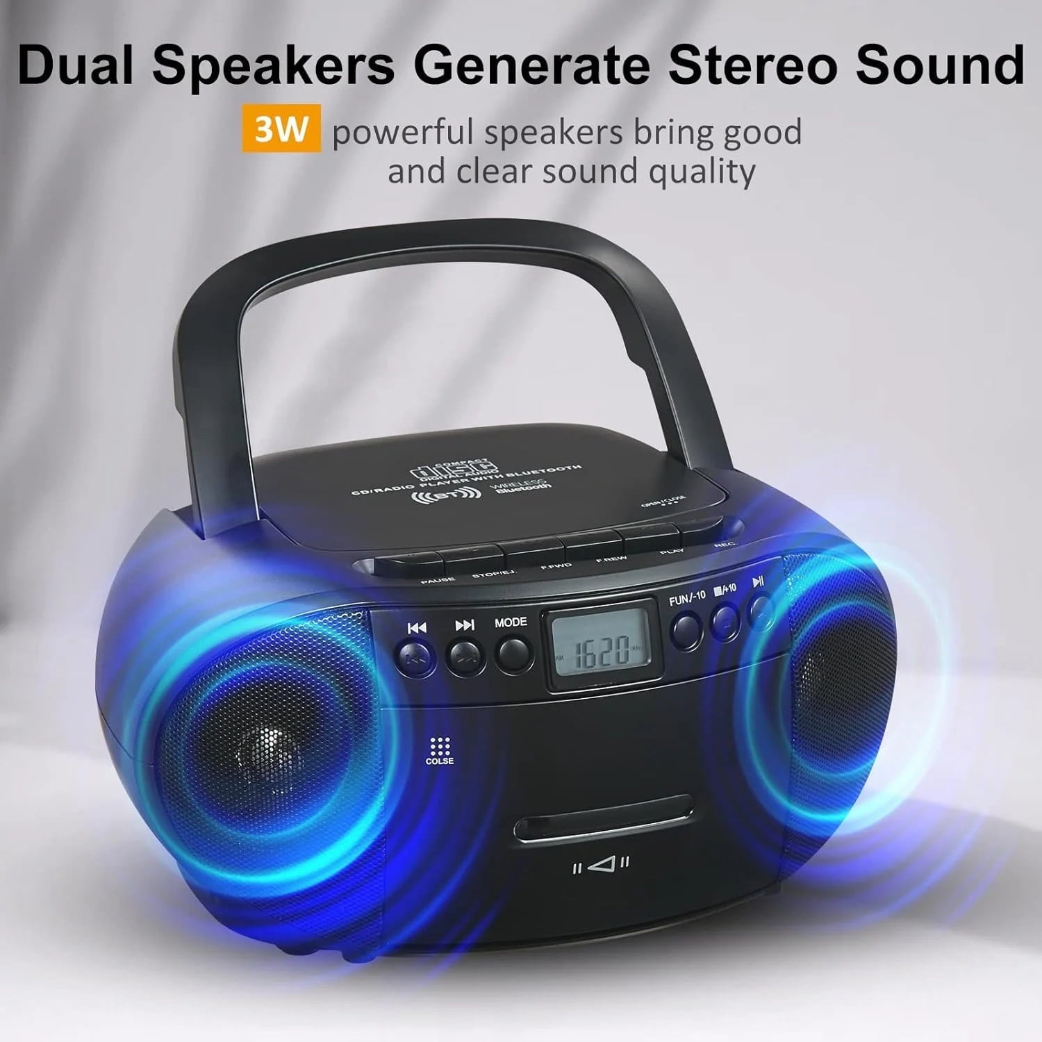 Amazup CD Player CD Cassette Player Combo with Bluetooth AM/FM Radio Stereo Sound with Remote Control AUX/USB Drive Tape Recording AC/DC Powered Headphone Jack for Home Senior Child