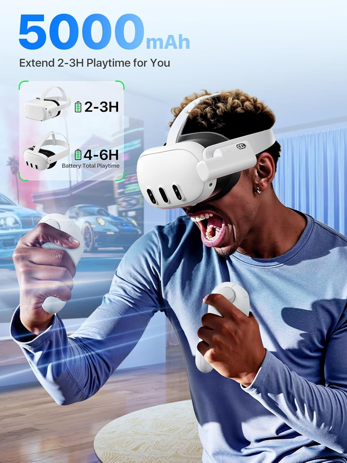 Battery Pack for Meta Quest 3S/3/2 Accessories for Oculus Quest 2/3/3S 5000mAh Extended Battery VR Headset Power Bank Extra 2-4H Playtime