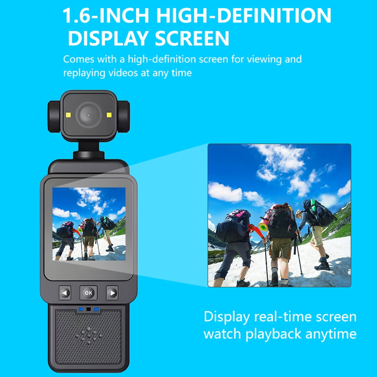Mini Body Camera 1080P FHD WiFi Video Camera with Audio and Photograph Clip Pocket Vlog Camera for Daily Work Serving Records 180° Rotating Head 120° Wide Angle Built-in Flash 64GB Card
