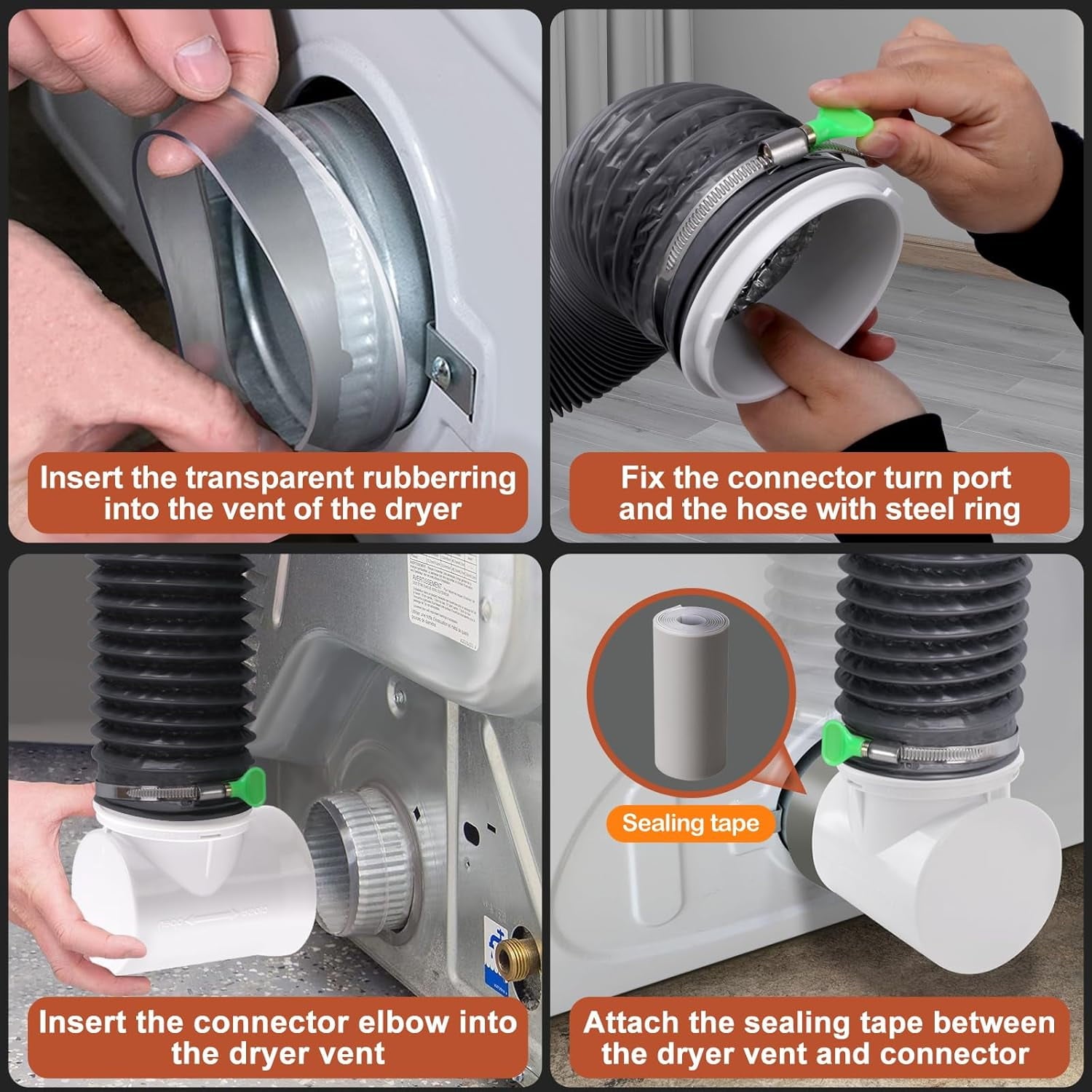 AmzDoer Dryer Vent Kit with Hose/Duct Connector/Wall Plate 4 Inch Dryer Vent Hose Connector Wall Ducting Kit for Bathroom Ventilation Fans Exhaust Ceiling Washer Air Circulation