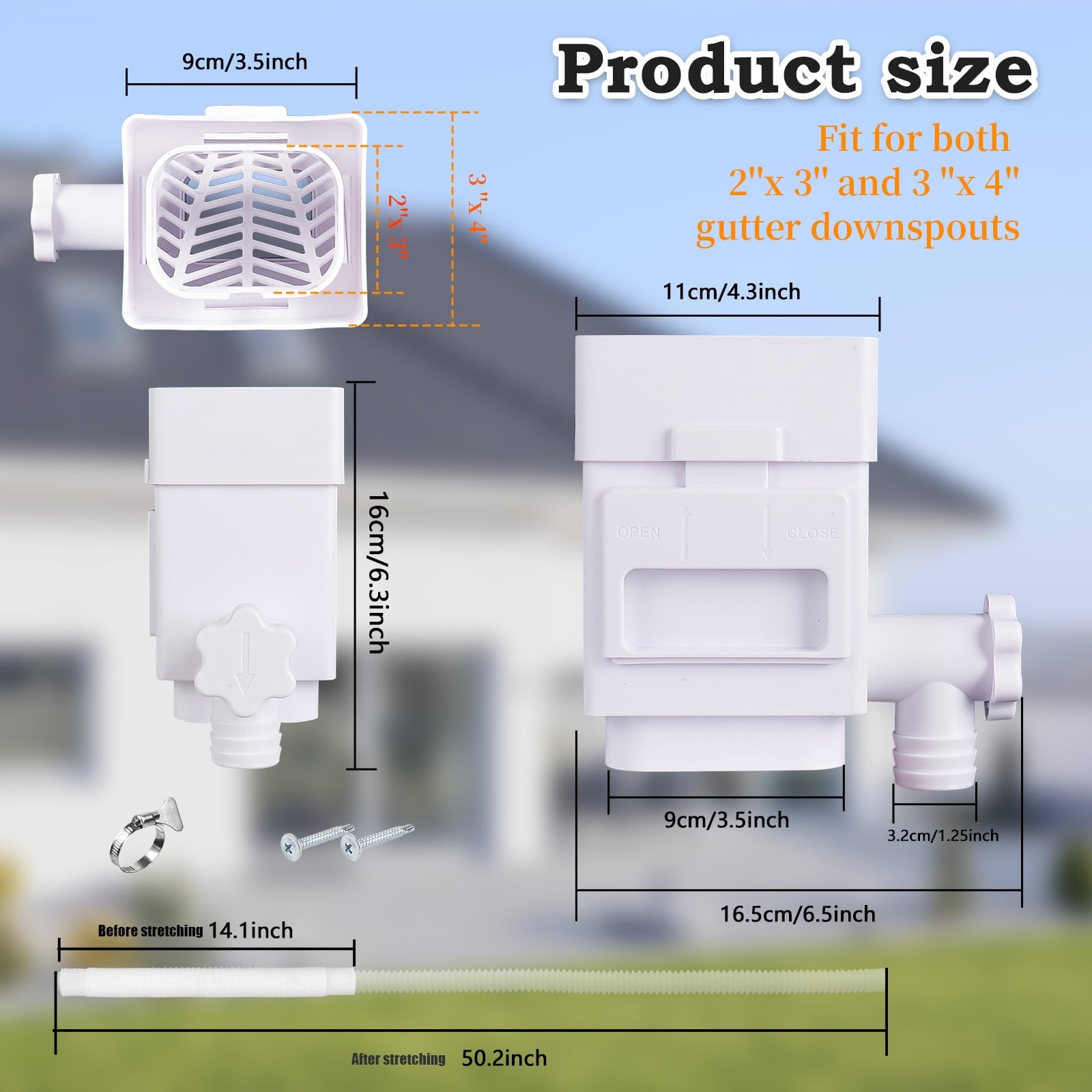 Rainwater Collection System Downspout Diverter Fits for 2 x 3 or 3 x 4 Gutter Downspouts Rain Barrel Diverter Kit with Adjustable Valve and Filter