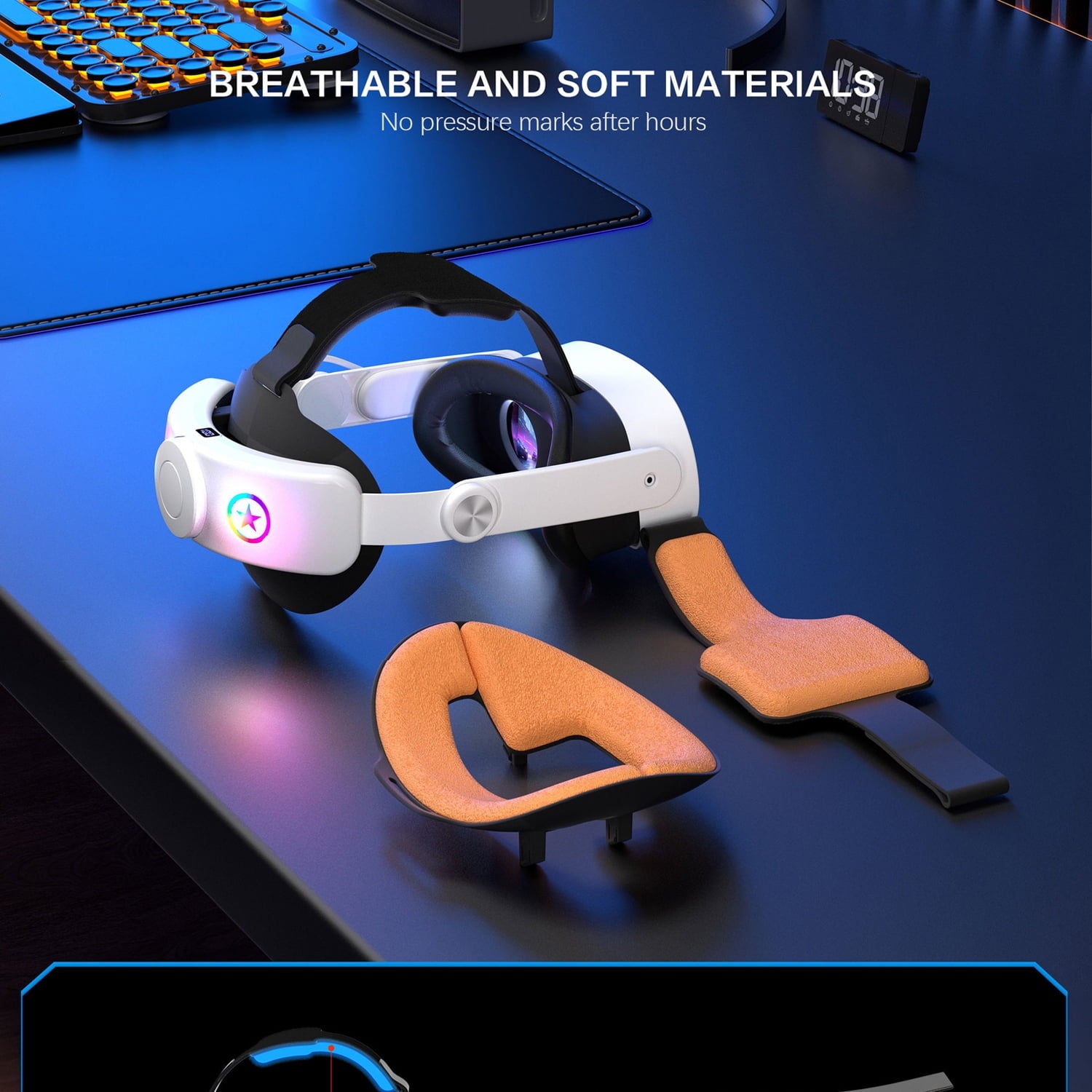 RGB Battery Head Strap for Meta Quest 3s/Quest 3 10000mAh Battery Pack Compatible with Oculus Quest 3s/Quest 3 for Extended 8 Hrs of Playtime Adjustable Elite Strap (White)
